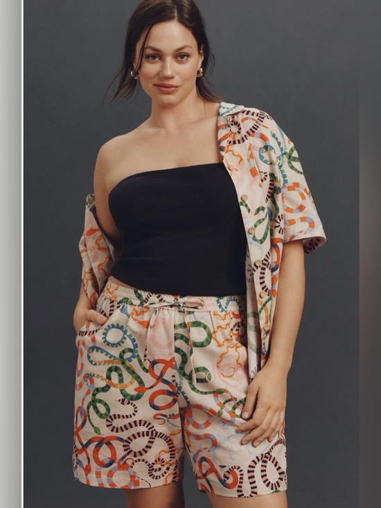 Rachel Antonoff Pants - Rachel Antonoff Multicolor Snake-Print Linen-Cotton Shorts 2X Anthropologie EUC